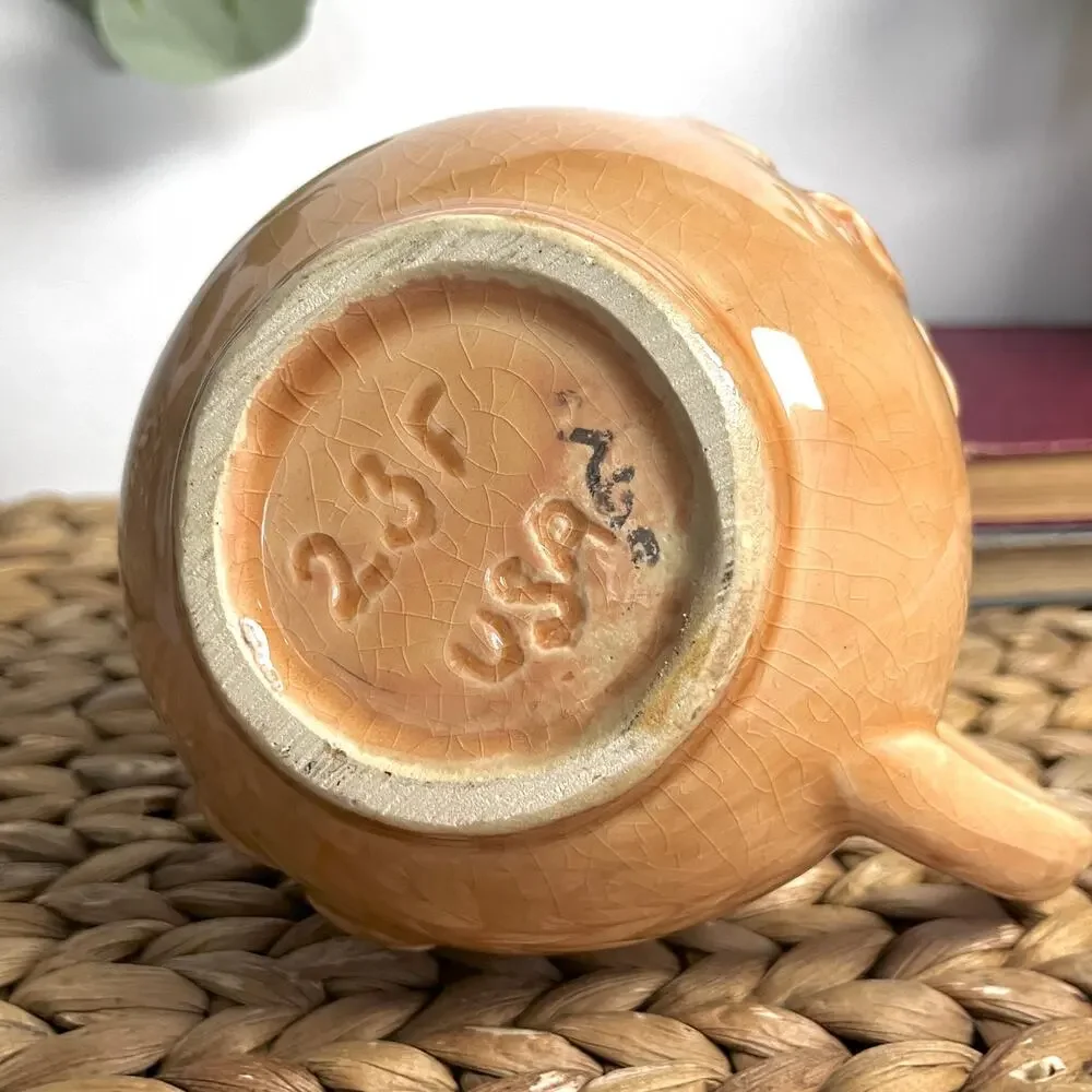 VTG Shawnee Pottery 23F Mini Pitcher Creamer Pastel Nude Peach Embossed Floral